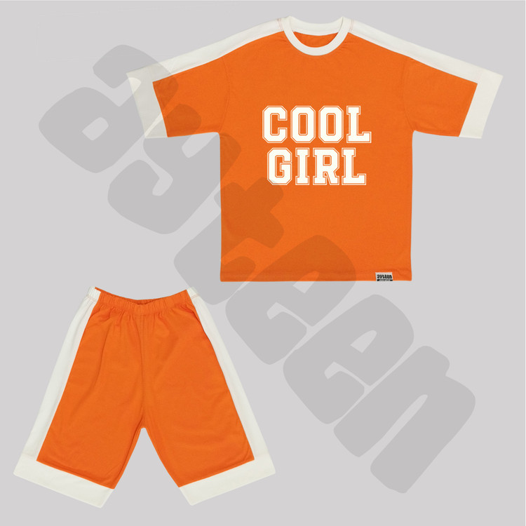 ست دخترانه آستین کوتاه و شلوارک بغل نوار طرح COOL GIRL