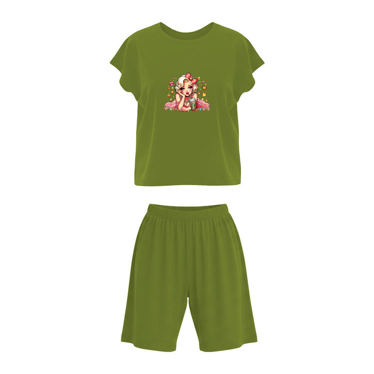 ست آستین کوتاه سرخود و شلوارک زنانه مدل مرلین مونرو کد 003