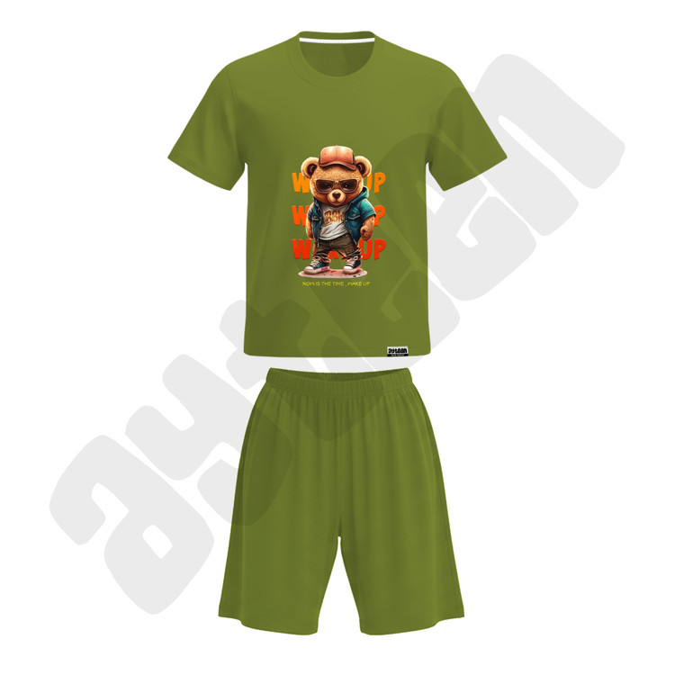 ست تیشرت و شلوارک پسرانه طرح خرس ویکاپ wake up bear