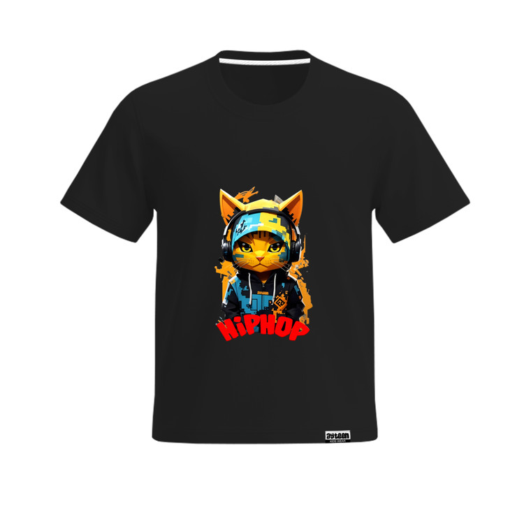 تیشرت آستین کوتاه پسرانه طرح گربه هیپ هاپ hip hop cat