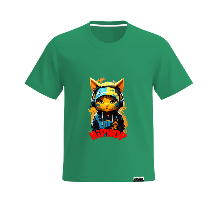 تیشرت آستین کوتاه پسرانه طرح گربه هیپ هاپ hip hop cat