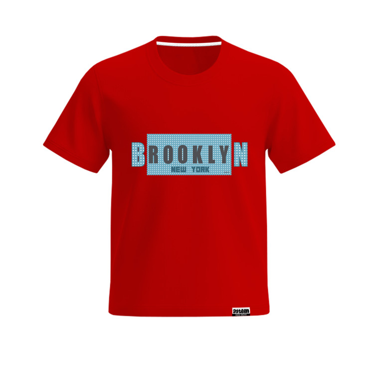 تیشرت آستین کوتاه پسرانه طرح بروکلین brooklyn رنگ آبی