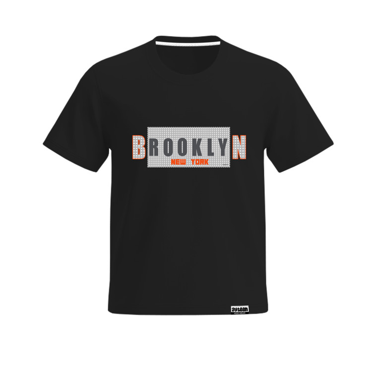 تیشرت آستین کوتاه پسرانه طرح بروکلین brooklyn رنگ طوسی